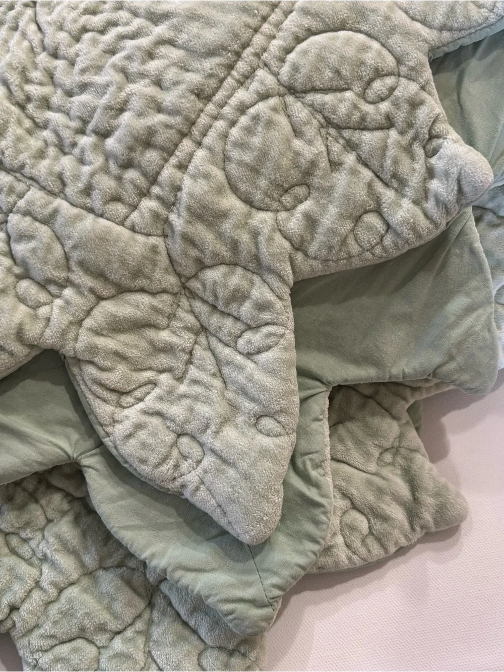 Soft Surroundings Velvet Cotton Quilt Sage Green Throw